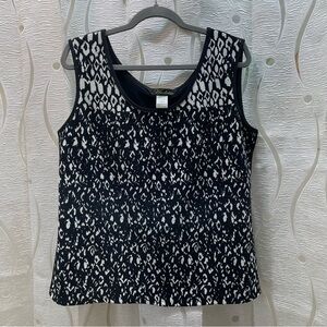 Ardoise Tank Top Women Large Black White Geometric Animal Print Sleeveless Shell